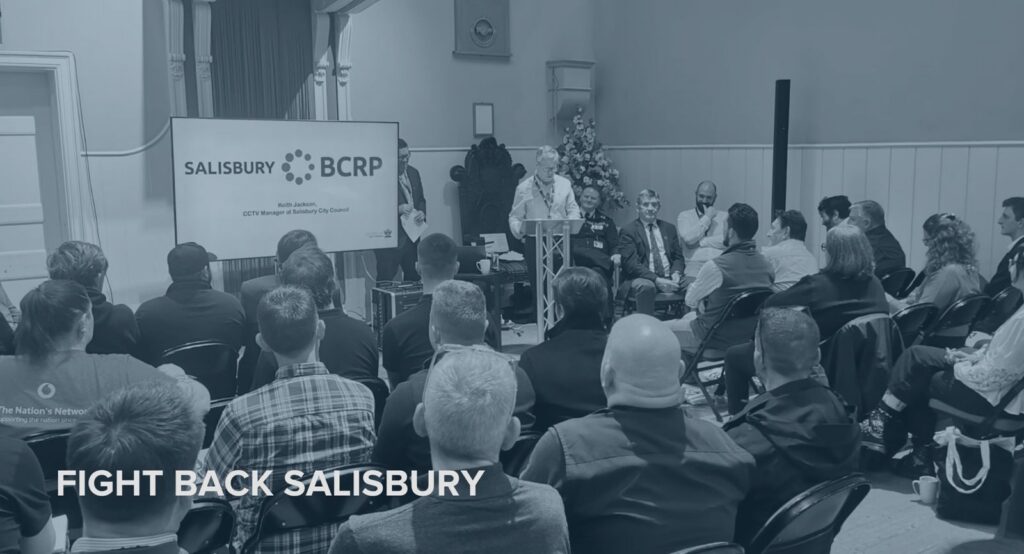 Fight Back Salisbury event — panel discussion at Salisbury BCRP, with audience of retailers and security professionals